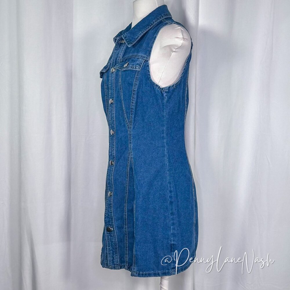 Shein Denim Button Front Sleeveless Shirt Dress Blue - Picture 10 of 10